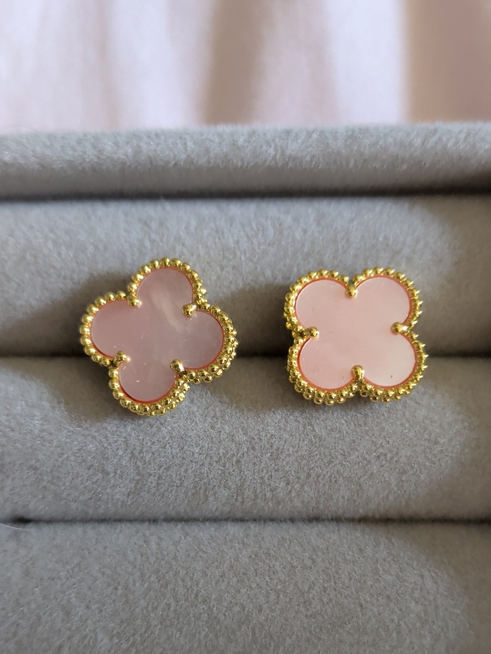 Pink Clover-Style Gold Stud Earrings - Women Jewelry